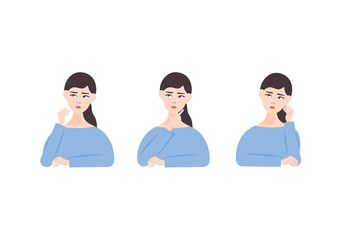 Obraz premium 悩む女性のイラストセット素材