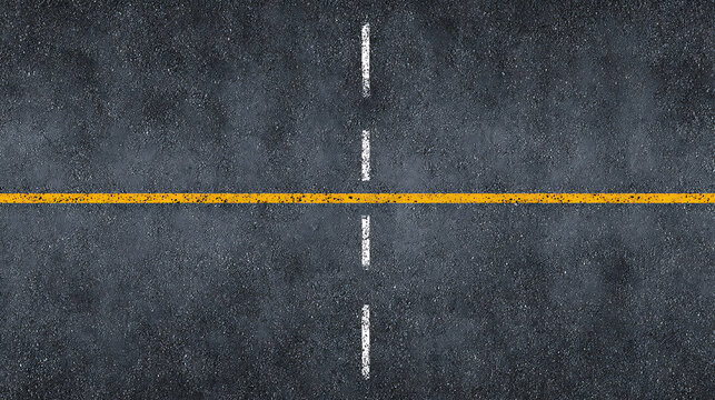 Asphalt road with yellow and white dashed lines street