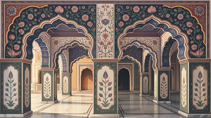 Mughal architecture Indo-Islamic wall backdrop

