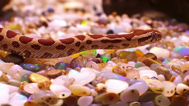 Snake Slithering Across Pebble-Laden Terrain with Vibrant Colors