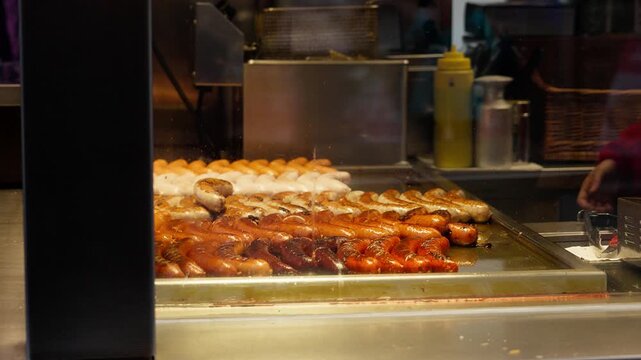 Close Up of Sausages Cooking at Vienna Street Market