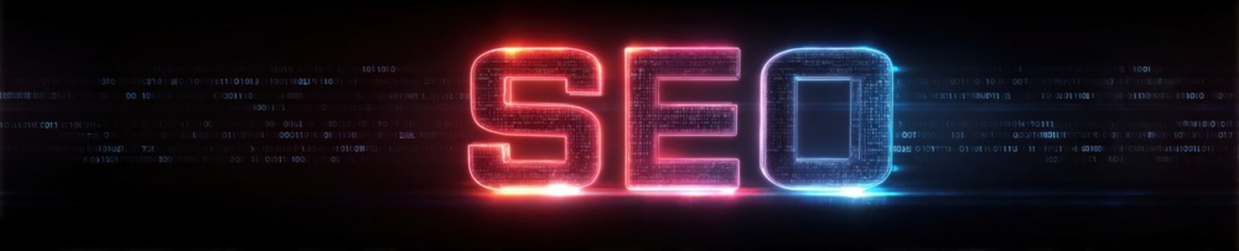 A vibrant, glowing SEO text, rendered in a futuristic, neon style against a sleek black backdrop, hinting at a modern. ..Created with Generative AI, not depicting real subjects.