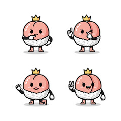 Cartoon king character set showing different gestures and emotions with crown