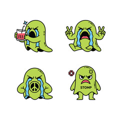 Cartoon characters expressing different emotions and actions with vibrant colors