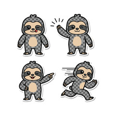 Cute cartoon sloth character in different poses with copy space