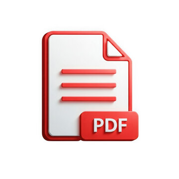 Red 3d pdf document icon on transparent background with text