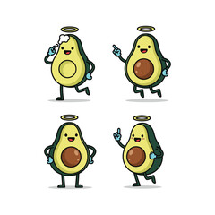 Cartoon Avocado Characters with Halo Gesturing and Posing