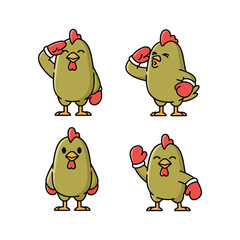 Cartoon chicken characters showing emotions and gestures in various poses
