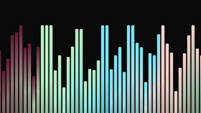 A colorful bar graph with multicolored bars on a dark background viewed from a straightforward perspective