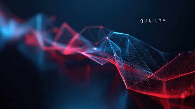 Abstract red and blue 3D polygonal network, symbolizing connectivity, and the seamless fusion of data and technological innovation. ..Created with Generative AI, not depicting real subjects.