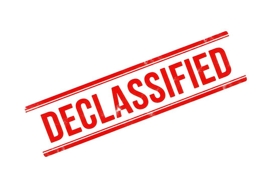 A red declassified stamp isolated on transparent background