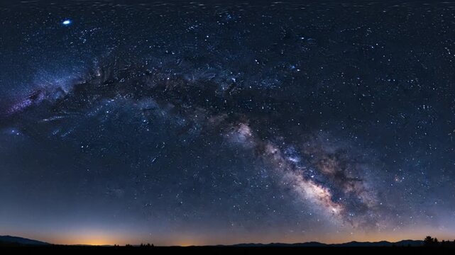Ultra wide panoramic timelapse of a clear night sky filled with thousands of bright stars