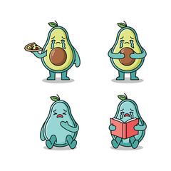 Cartoon Avocado Characters with Different Emotions and Activities
