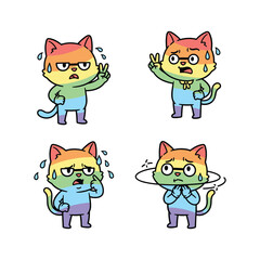 Cartoon cat characters showing different emotions and reactions in a humorous illustration style