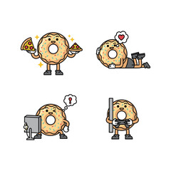 Cartoon pizza character in various situations with emotions and actions