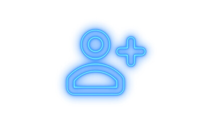 Obraz premium Colorful neon glowing add user icon, symbolizing new contact creation, social media connections, profile management, and digital identity for modern apps, isolated on transparent background.
