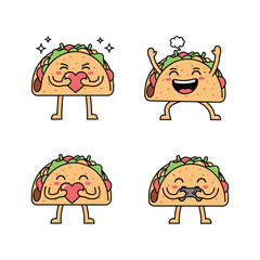 Cartoon tacos with different facial expressions and emotions on white background