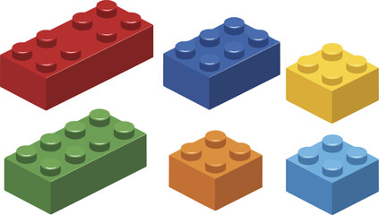 Naklejka premium Colorful Plastic Construction Toy Bricks – Isometric View Set