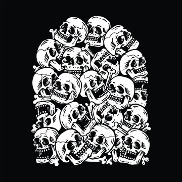 Vintage Biker Badge Skull in Helmet and Motorcycle Tire Illustration