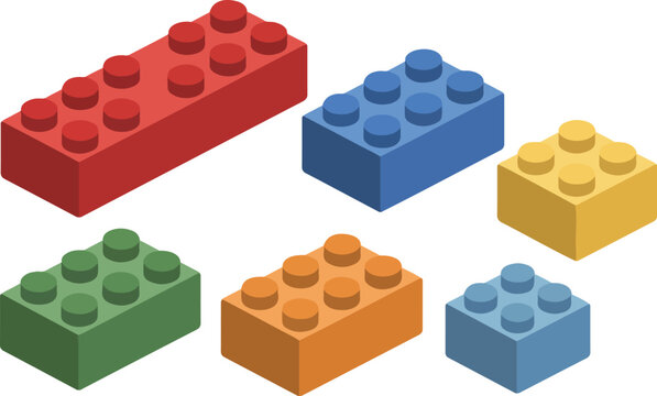Colorful Plastic Construction Toy Bricks &ndash; Isometric View Set