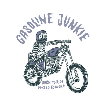 Vintage Hand Drawn Skeleton Riding Motorcycle Illustration