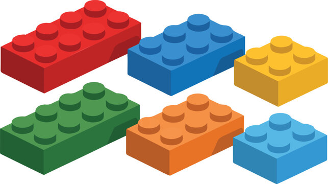 Colorful Plastic Construction Toy Bricks &ndash; Isometric View Set