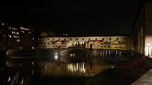 Ponte Vecchio and Arno River at Night in Florence