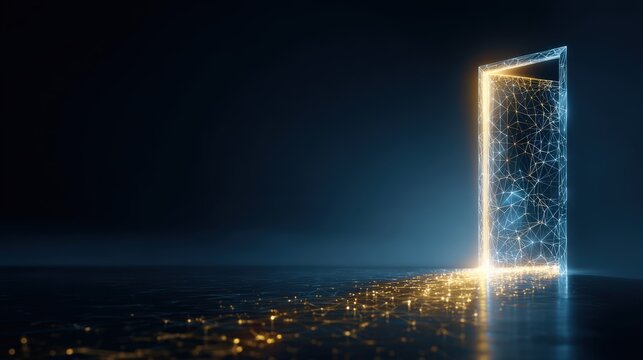 An open doorway of light, an ethereal portal invites exploration into the unknown, promising infinite possibilities. ..Created with Generative AI, not depicting real subjects.