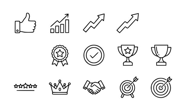 Achievement and Business Growth Line Icons Collection 64x64 Grid