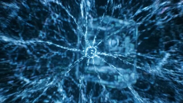 Electricity explosion with sparks and energy, light, power, flash, burst around a central point in a dark space