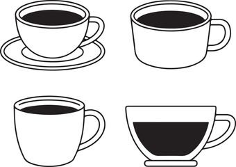 Obraz premium Coffee cup collection illustration with different mug shapes, minimal hand drawn line art
