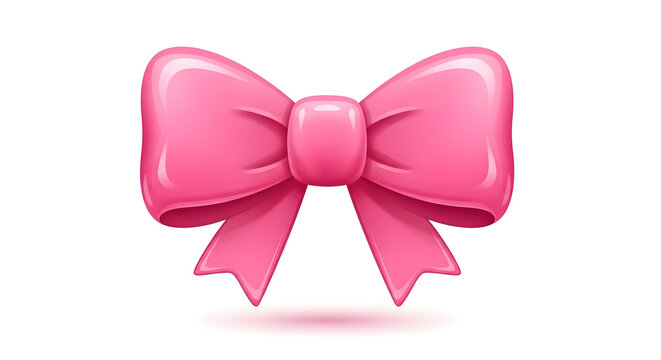 A glossy pink ribbon bow with soft shadows on a white background