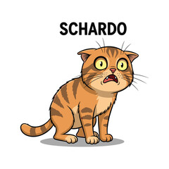 Obraz premium Surprised cartoon cat with shocked expression on white background