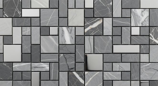 Geometric tile pattern with various gray shades and textures for background