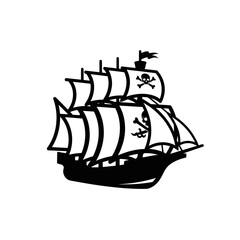 Pirate Ship Silhouette with Jolly Roger Flags Sailing © mus