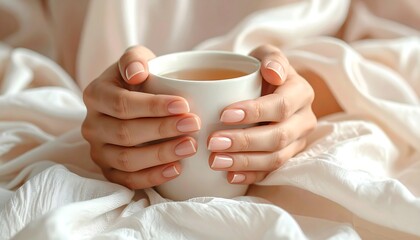 Cozy Morning Ritual - Hands Holding Warm Tea Cup.