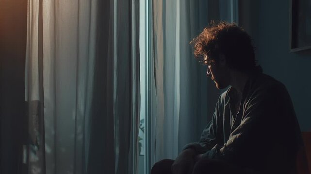 Individual reflecting quietly after a personal success, sitting by a window with soft light, calm and grounded mood, authentic editorial storytelling