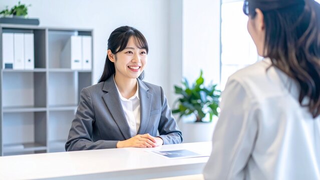 顧客の対応をする笑顔のビジネスウーマン