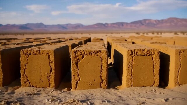 Desert Landscape with Mud Bricks Structure.