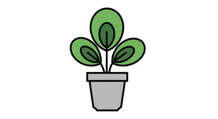 Fototapeta premium Simple plant illustration in a gray pot with three green leaves