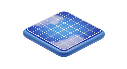 Angled view of a square, grid-like panel with sky reflection