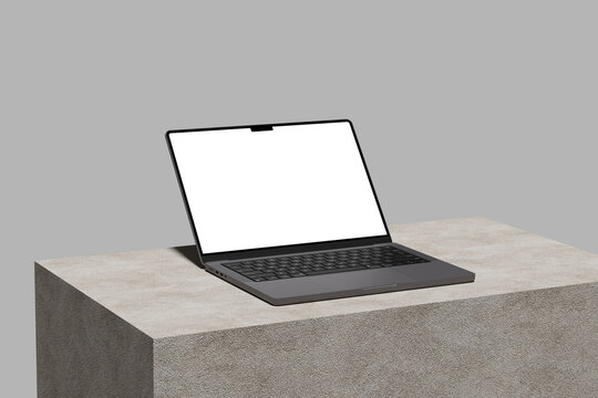 laptop on a table Modern laptop from various angles, isolated on a white background