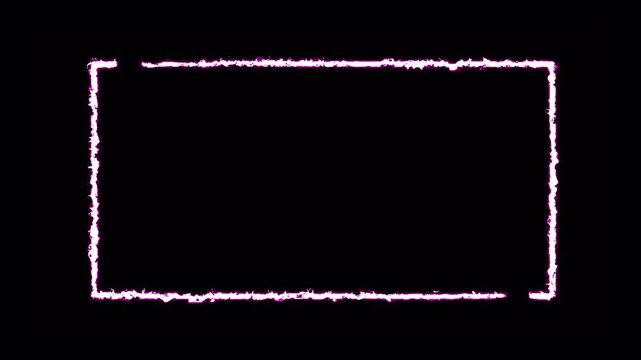 Bright neon square rectangle frame animation on black background. Neon rectangular frame loopable. Futuristic border light- Neon rectangles and two tone neon run animation shape frame rotation.