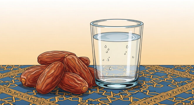 Dates fruit and glass of water for Iftar