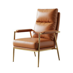 Fototapeta premium A brown leather chair with gold metal frame isolated on transparent background
