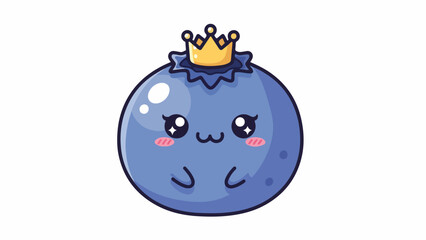 Naklejka premium A blue cartoon fruit character wearing a golden crown on a white background with a cute expression.