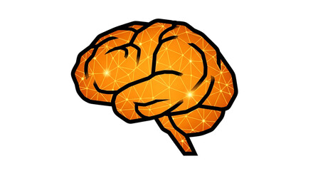 Glowing orange brain silhouette with connected nodes on a black background