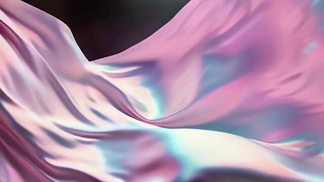Pink silk fabric waving smooth movement deep black background creating elegant folds, abstract 3D cloth metallic shine luxury textile flow background. Concept of luxury and elegance of movement