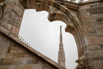 Obraz premium On the roof of Milan Cathedral, or Duomo di Milano, in Milan, Italy