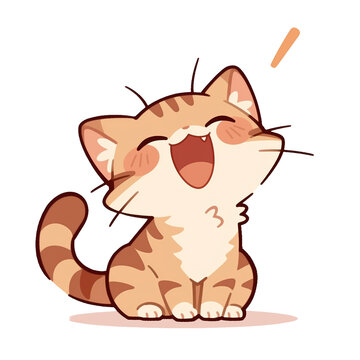 cute cat laughing out loud, emote, cartoon style, Transparent png background